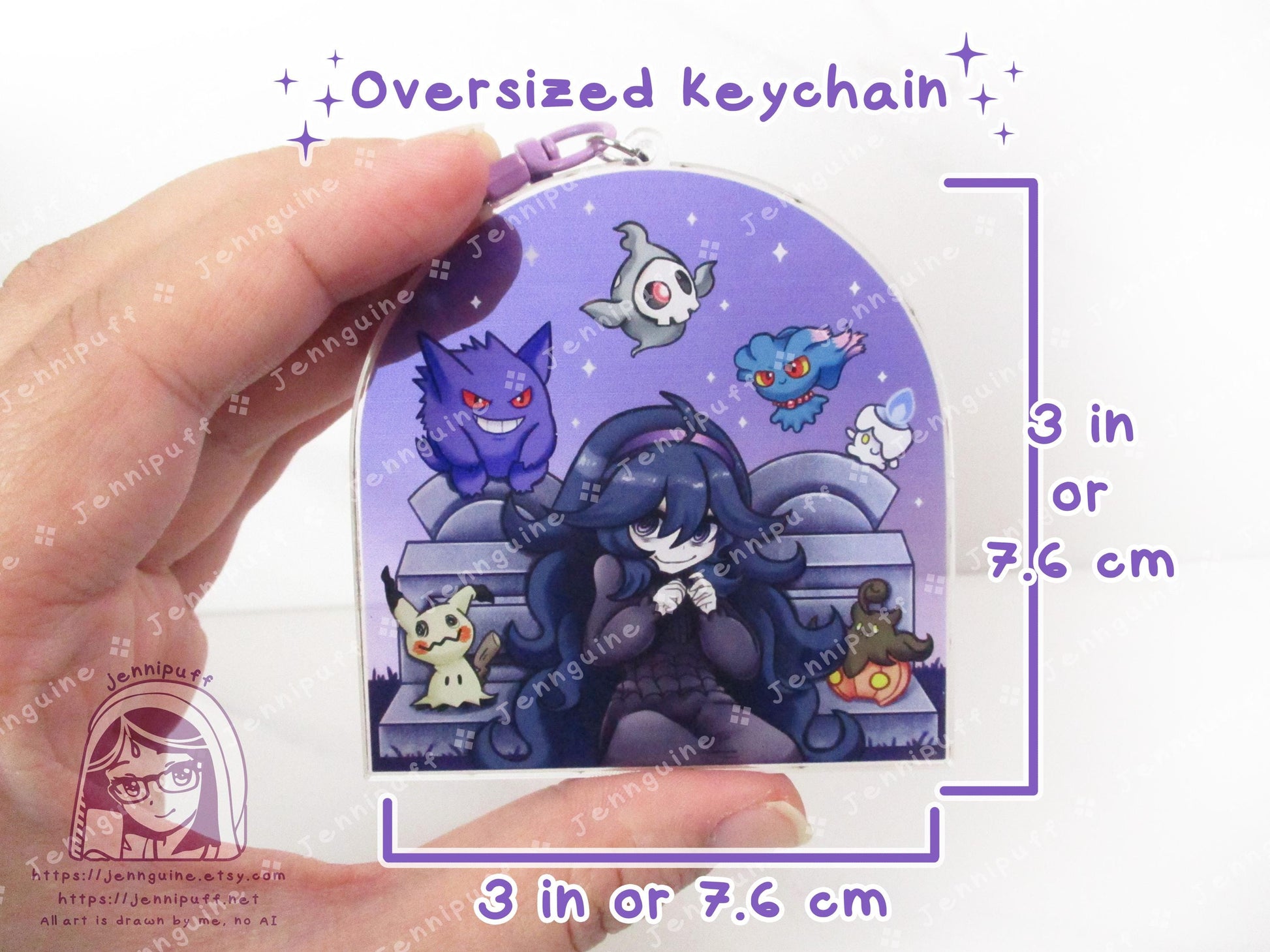 Héxx Mäníäc Ghost Type PKMN Graveyard | Oversize Double Sided 3in Acrylic Keychain | Gift for Poke and Anime Fan Nerd Kawaii Video Game TCG