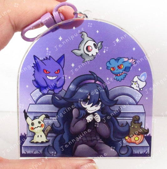 Héxx Mäníäc Ghost Type PKMN Graveyard | Oversize Double Sided 3in Acrylic Keychain | Gift for Poke and Anime Fan Nerd Kawaii Video Game TCG