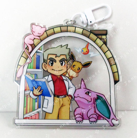Próf Óäk with Mew Rótóm NÎdórínó Êèvèè | Oversize Double Sided 3in Acrylic Keychain | Gift for Poke and Anime Fan Nerd Kawaii Video Game TCG
