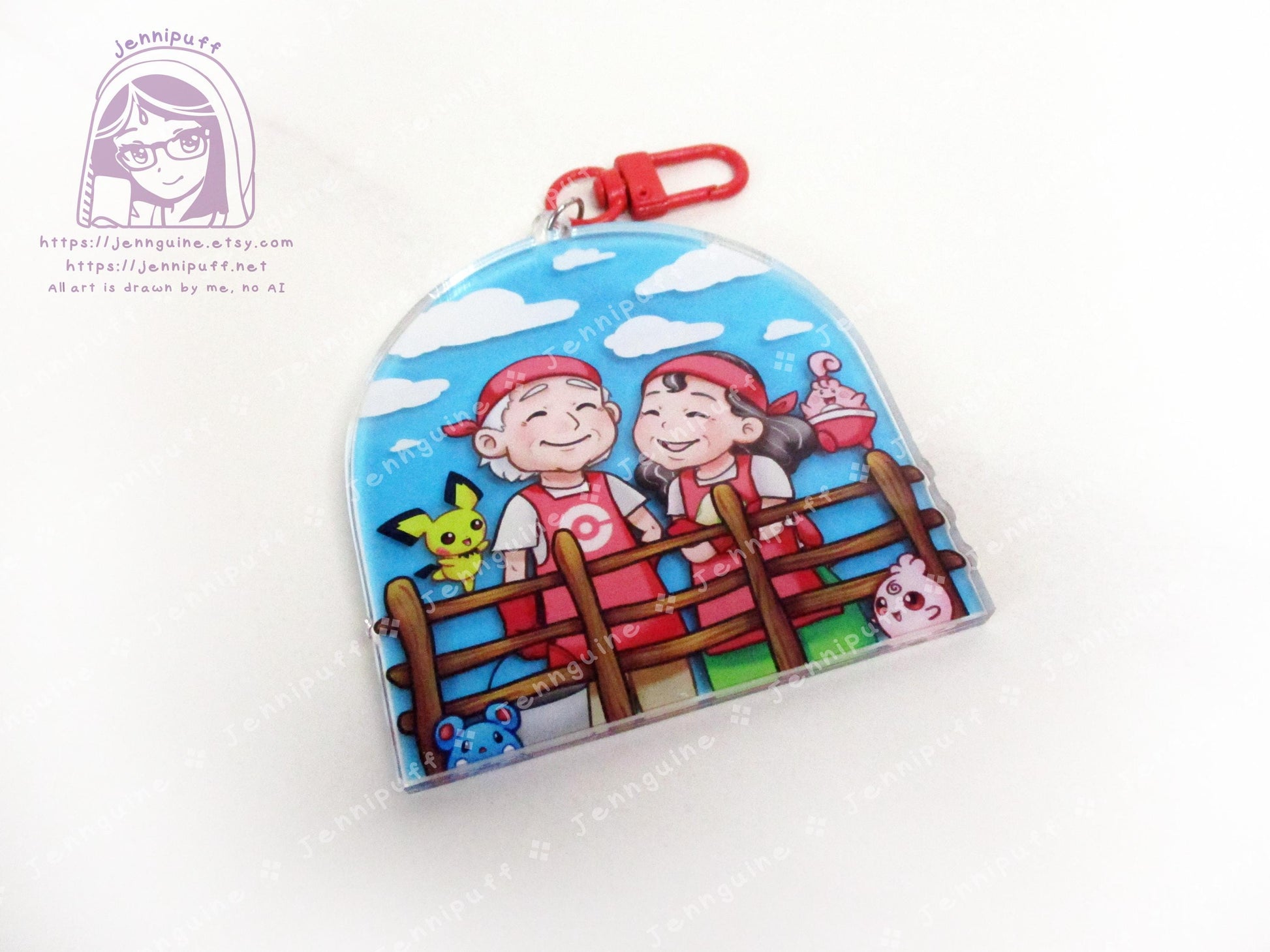 Daycare Couple with Îgglýbüff PÎchü ÀzürÎl | Oversize Double Sided 3in Acrylic Keychain | Gift for Poke and Anime Fan Nerd Kawaii Game TCG