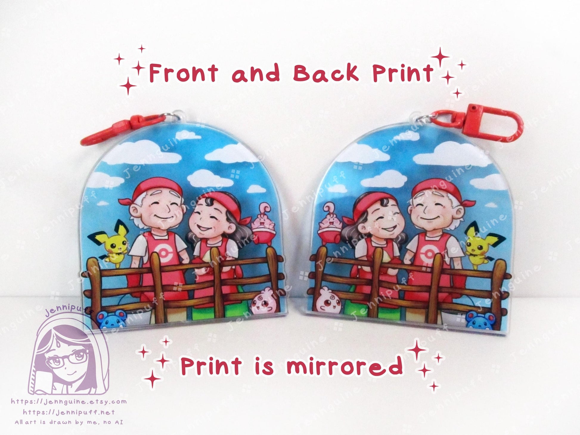 Daycare Couple with Îgglýbüff PÎchü ÀzürÎl | Oversize Double Sided 3in Acrylic Keychain | Gift for Poke and Anime Fan Nerd Kawaii Game TCG