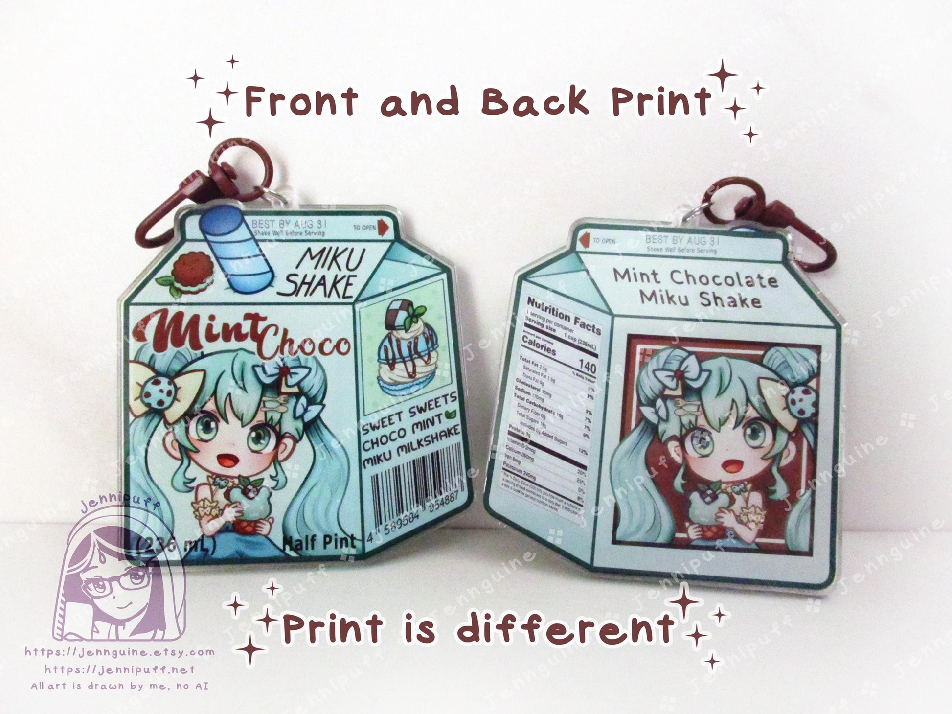 Chocolate Mint Sweet Sweets Series MÎkü Milk | Oversize Double Sided 3in Acrylic Keychain | Gift for VócälóÎd Miku Anime Fan Nerd Kawaii