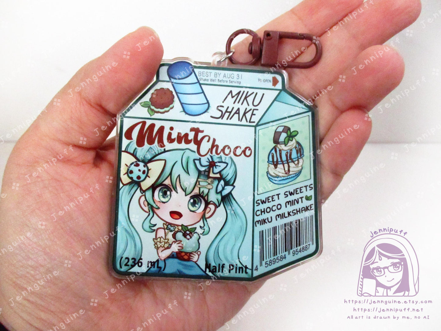 Chocolate Mint Sweet Sweets Series MÎkü Milk | Oversize Double Sided 3in Acrylic Keychain | Gift for VócälóÎd Miku Anime Fan Nerd Kawaii