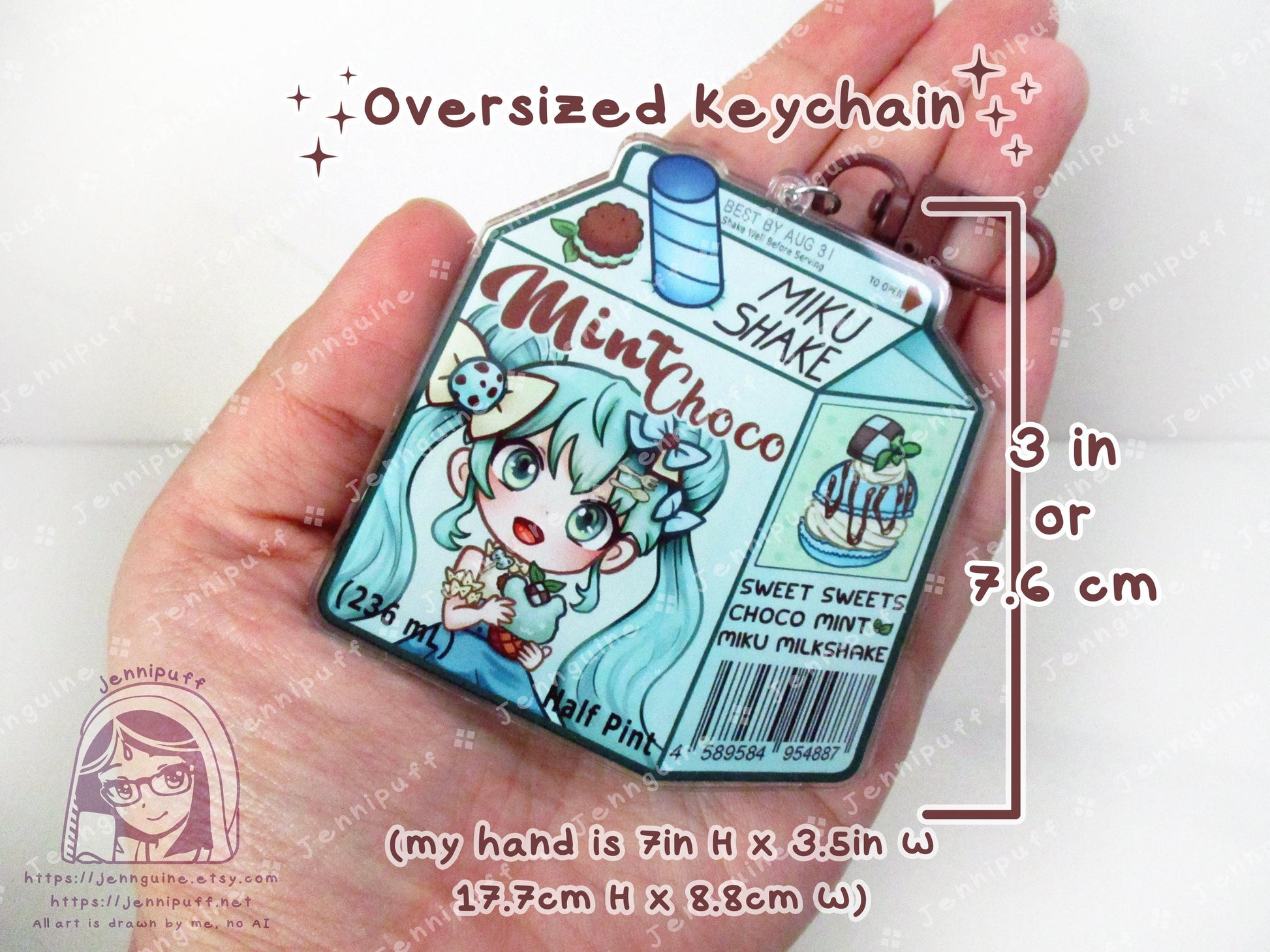 Chocolate Mint Sweet Sweets Series MÎkü Milk | Oversize Double Sided 3in Acrylic Keychain | Gift for VócälóÎd Miku Anime Fan Nerd Kawaii