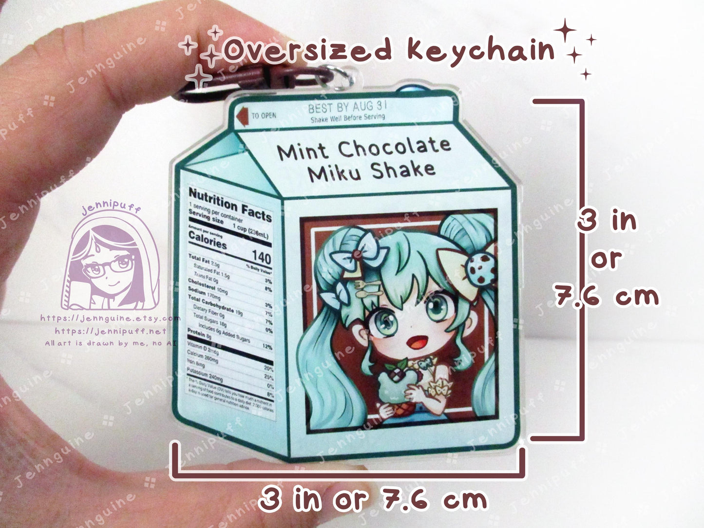 Chocolate Mint Sweet Sweets Series MÎkü Milk | Oversize Double Sided 3in Acrylic Keychain | Gift for VócälóÎd Miku Anime Fan Nerd Kawaii