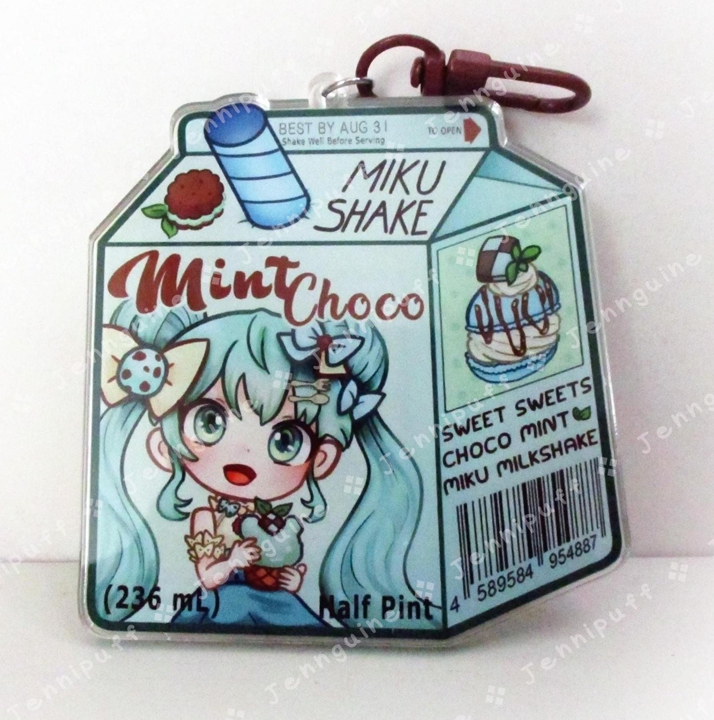 Chocolate Mint Sweet Sweets Series MÎkü Milk | Oversize Double Sided 3in Acrylic Keychain | Gift for VócälóÎd Miku Anime Fan Nerd Kawaii