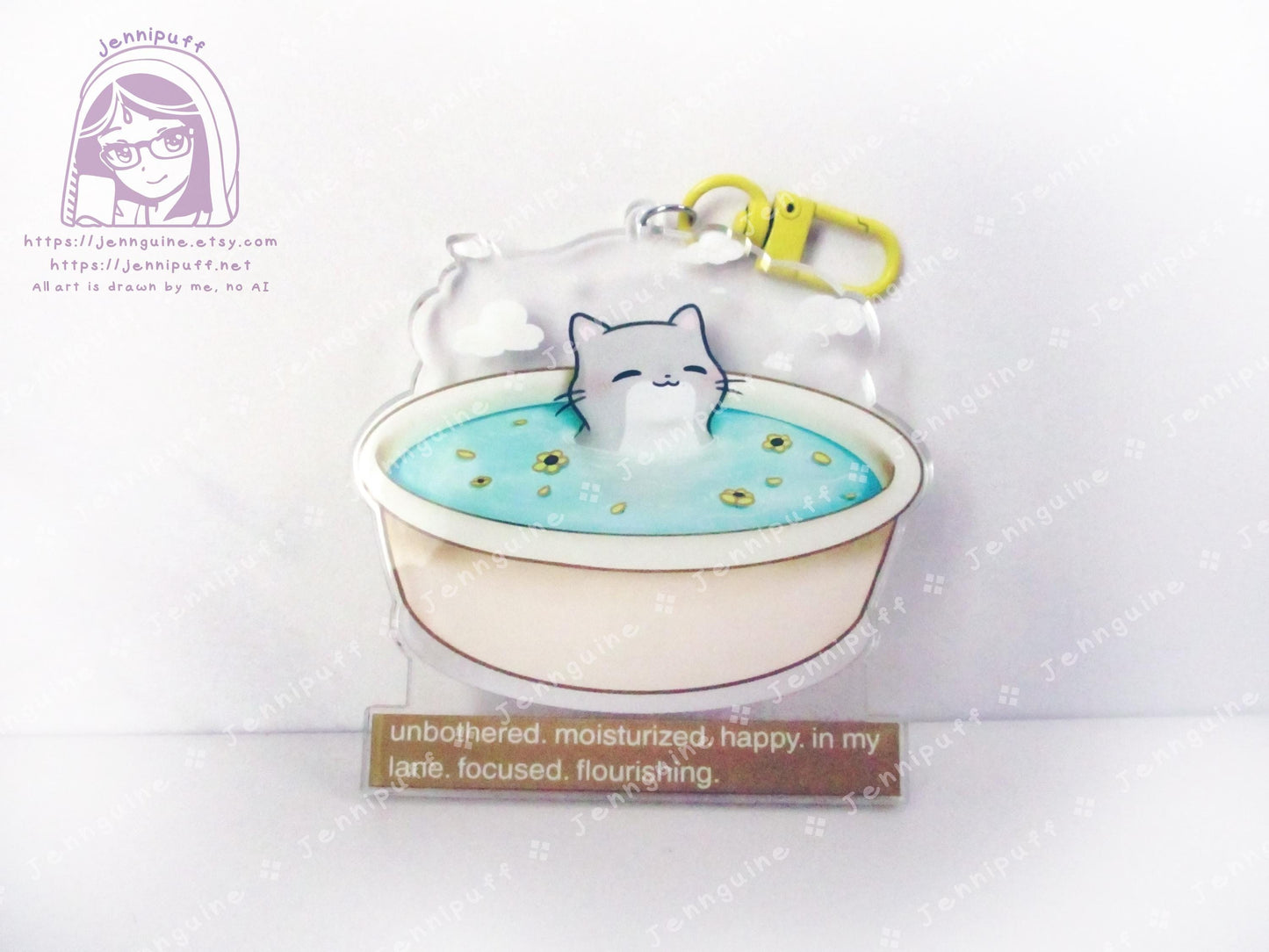 Unbothered Moisturized Happy Cat Meme | Oversize Double Sided 3in Acrylic Keychain | Gift for Cat Feline Pet Anime Fan Geek Nerd Kawaii