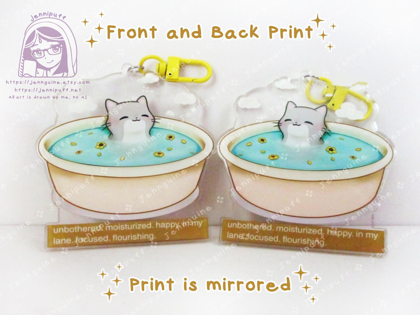 Unbothered Moisturized Happy Cat Meme | Oversize Double Sided 3in Acrylic Keychain | Gift for Cat Feline Pet Anime Fan Geek Nerd Kawaii