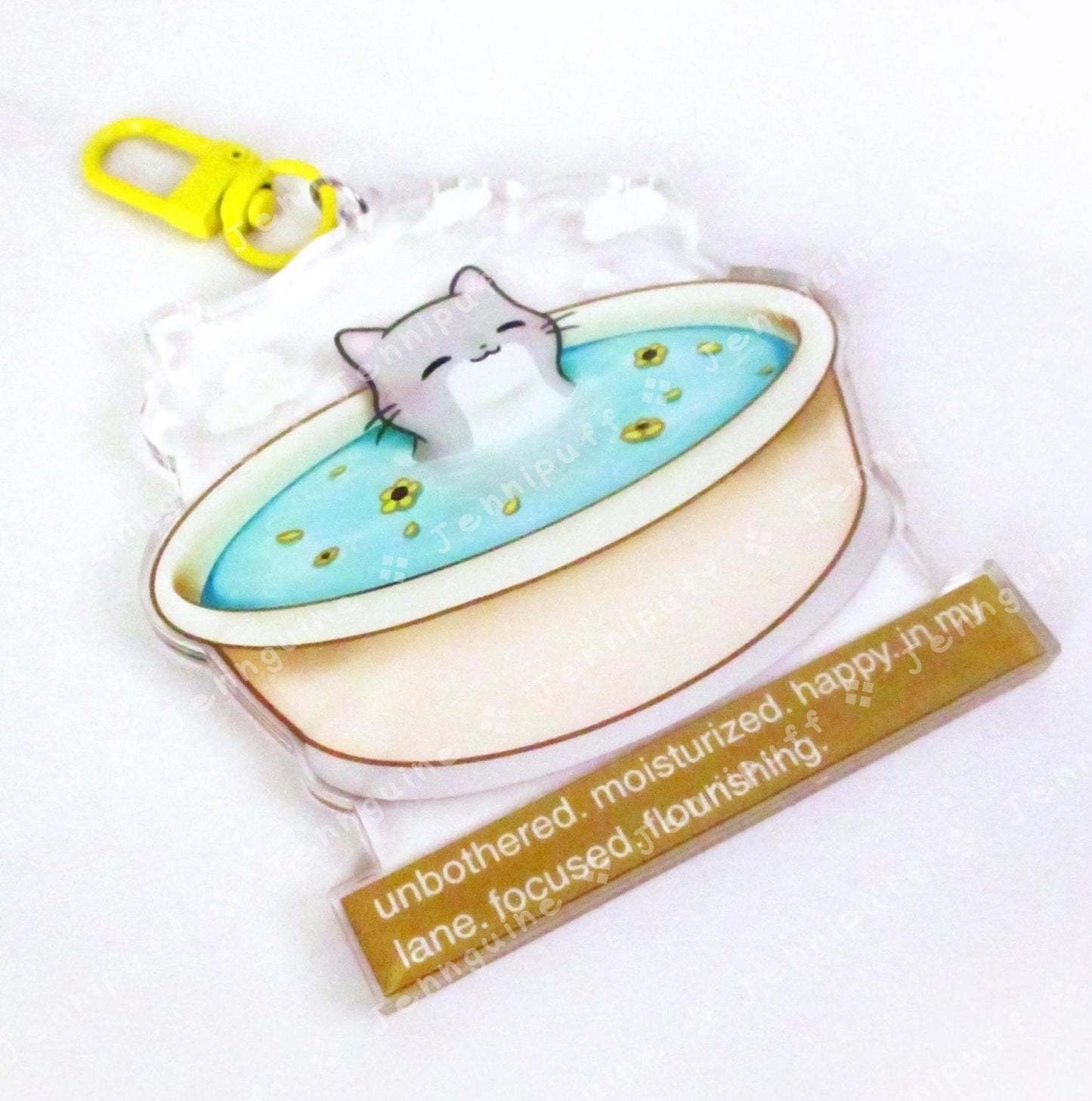 Unbothered Moisturized Happy Cat Meme | Oversize Double Sided 3in Acrylic Keychain | Gift for Cat Feline Pet Anime Fan Geek Nerd Kawaii