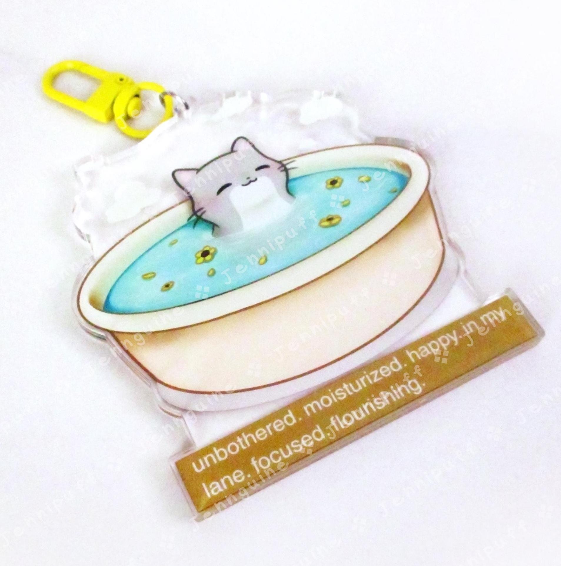 Unbothered Moisturized Happy Cat Meme | Oversize Double Sided 3in Acrylic Keychain | Gift for Cat Feline Pet Anime Fan Geek Nerd Kawaii