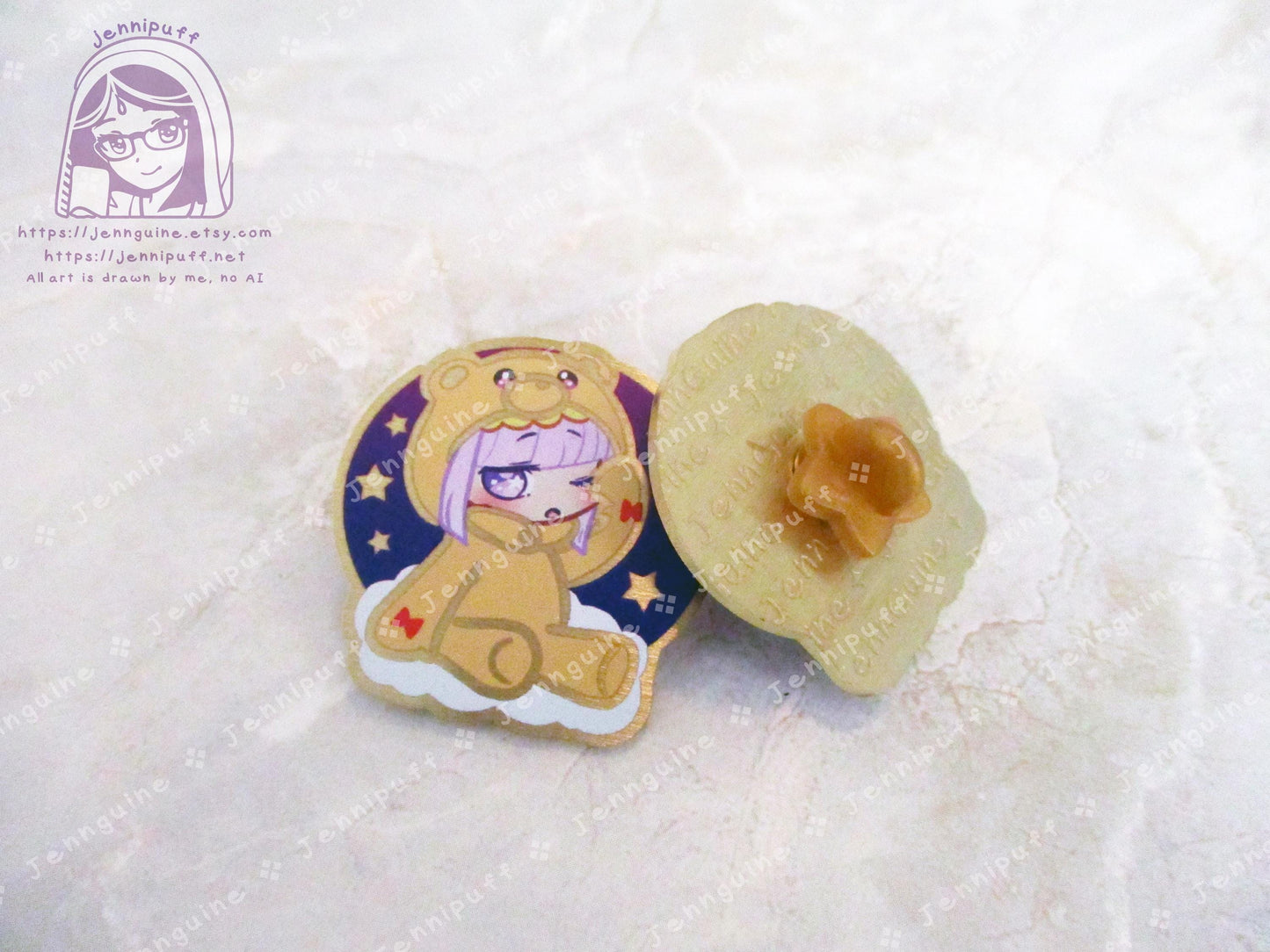 Gold Sleepy Princess in the Demon Castle Suya Princess Syalis Teddy Demon 35mm 1.375in Eco Metal Pin Printed Brass Engraved Enamel Pin
