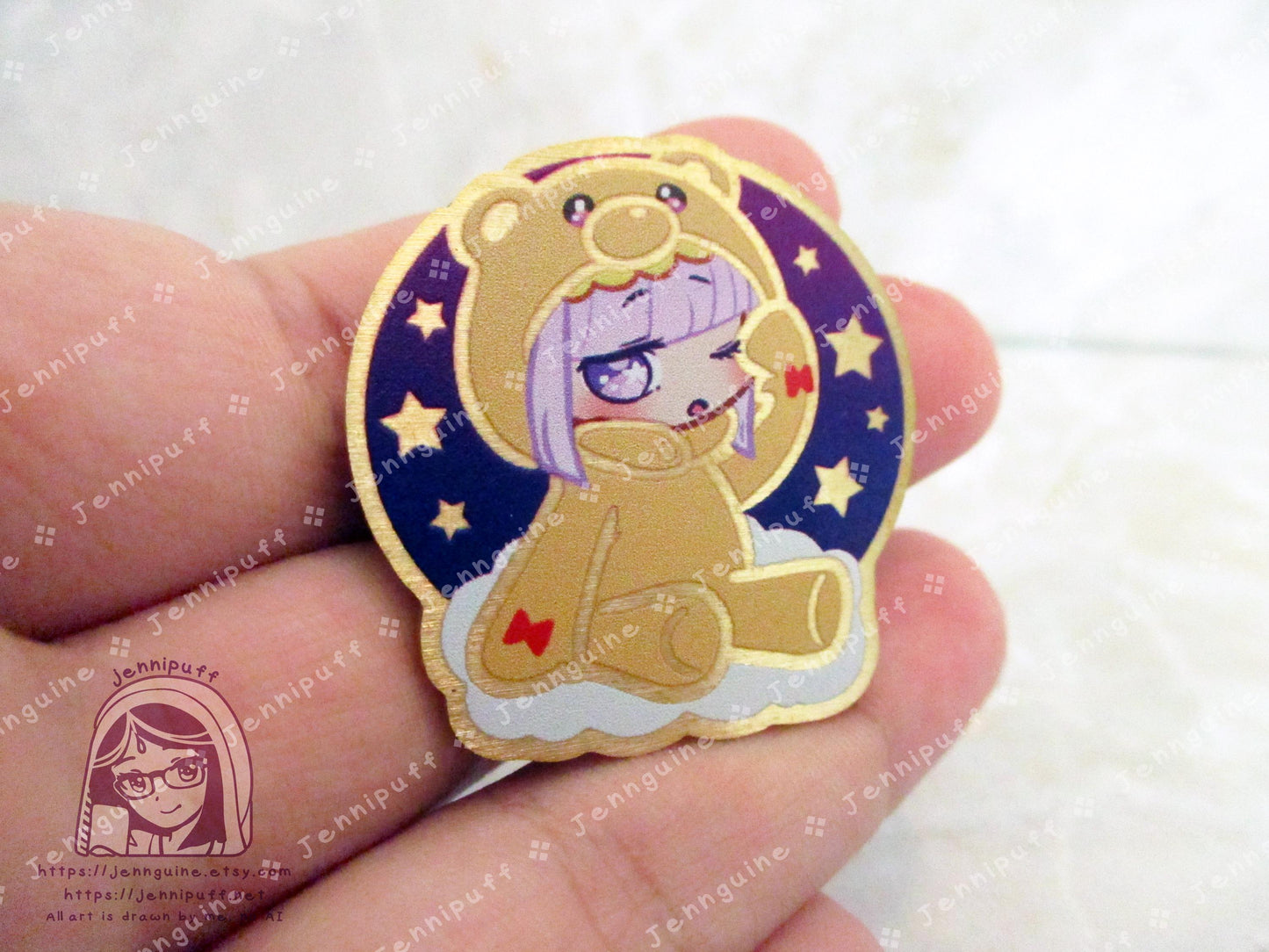 Gold Sleepy Princess in the Demon Castle Suya Princess Syalis Teddy Demon 35mm 1.375in Eco Metal Pin Printed Brass Engraved Enamel Pin