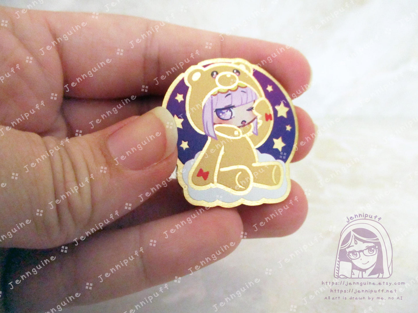 Gold Sleepy Princess in the Demon Castle Suya Princess Syalis Teddy Demon 35mm 1.375in Eco Metal Pin Printed Brass Engraved Enamel Pin