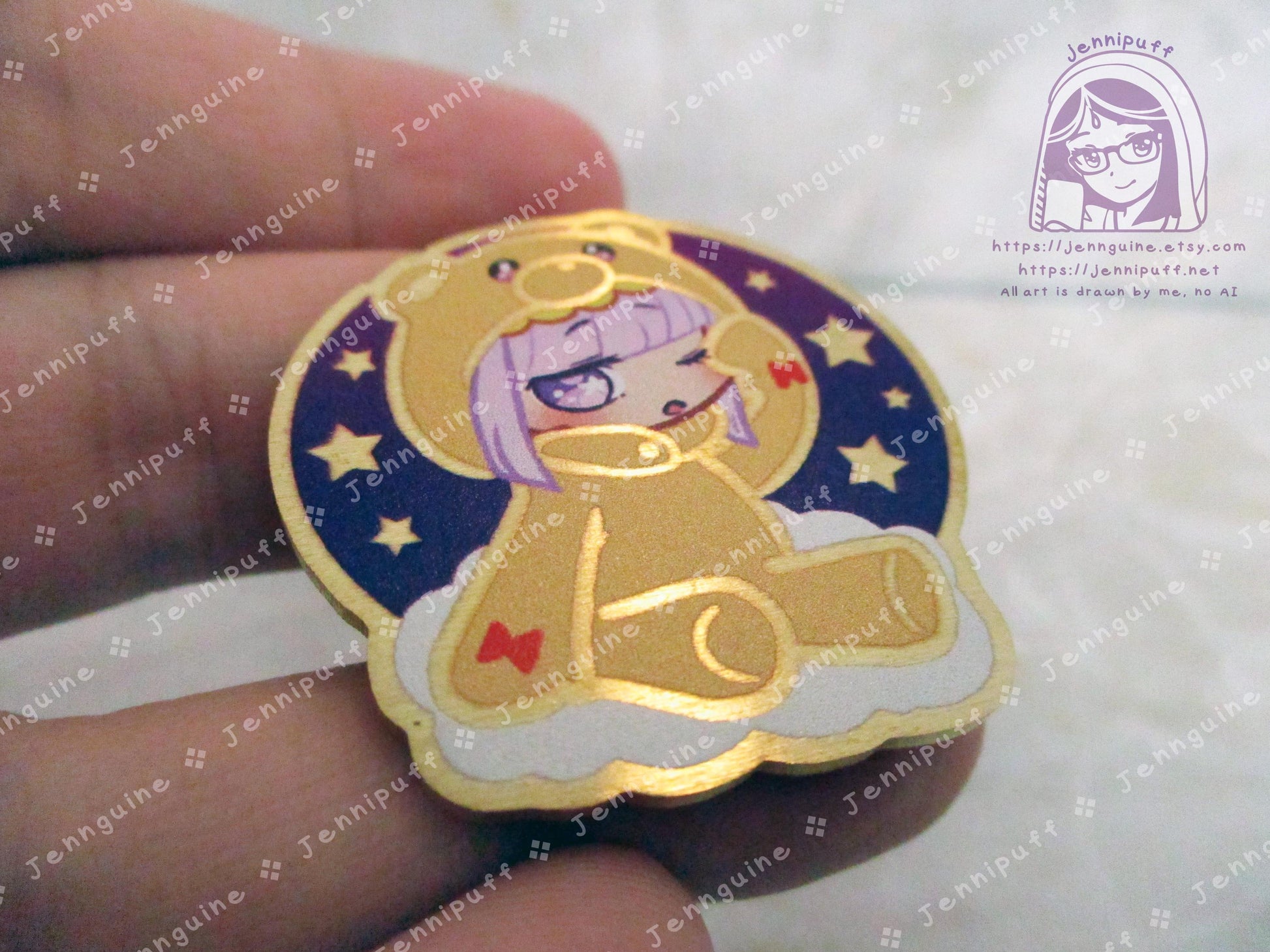 Gold Sleepy Princess in the Demon Castle Suya Princess Syalis Teddy Demon 35mm 1.375in Eco Metal Pin Printed Brass Engraved Enamel Pin