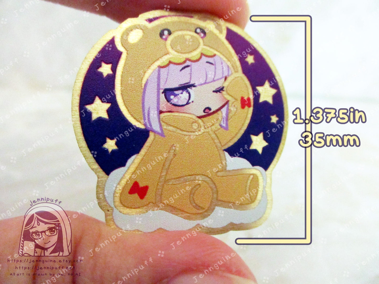 Gold Sleepy Princess in the Demon Castle Suya Princess Syalis Teddy Demon 35mm 1.375in Eco Metal Pin Printed Brass Engraved Enamel Pin