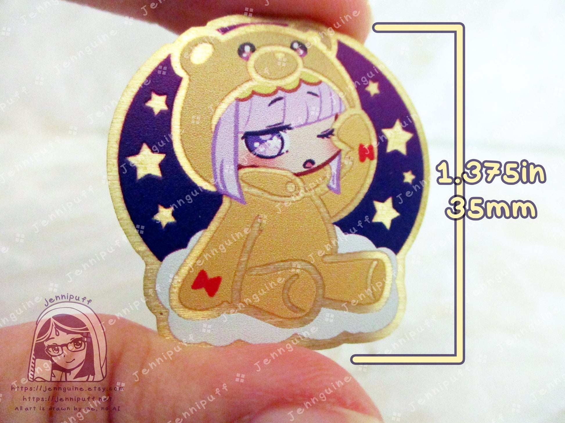 Gold Sleepy Princess in the Demon Castle Suya Princess Syalis Teddy Demon 35mm 1.375in Eco Metal Pin Printed Brass Engraved Enamel Pin