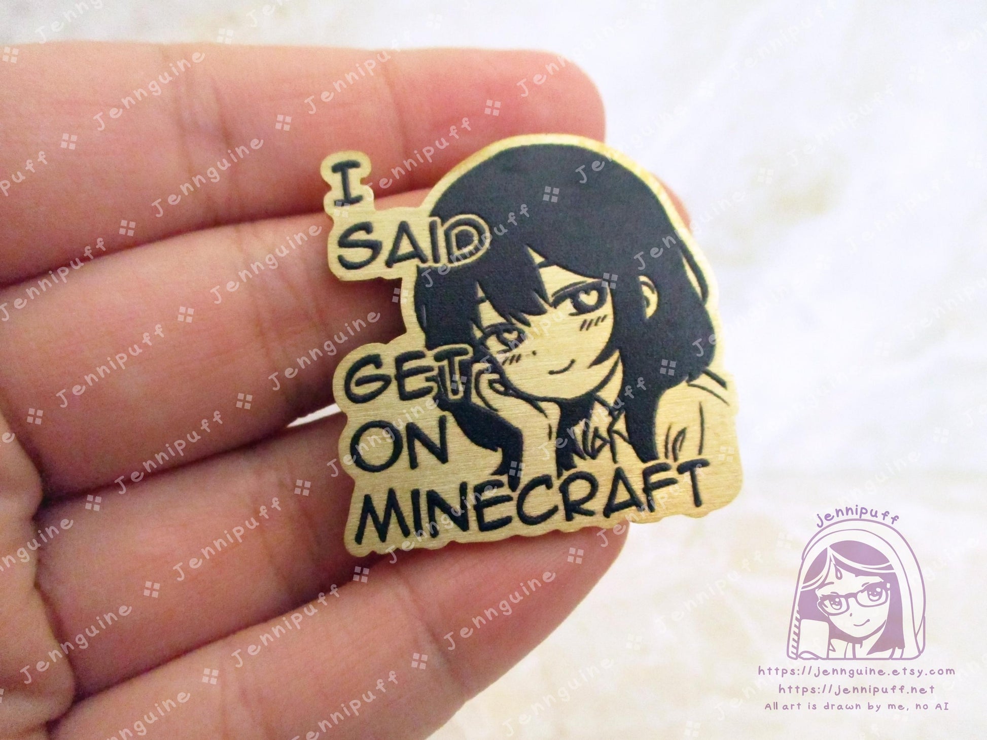 Gold Yandere Anime Meme Girl Get On MÍnecräft Video Game Heart Eyes Humor Funny 35mm 1.375in Eco Metal Pin Printed Brass Engraved Enamel Pin