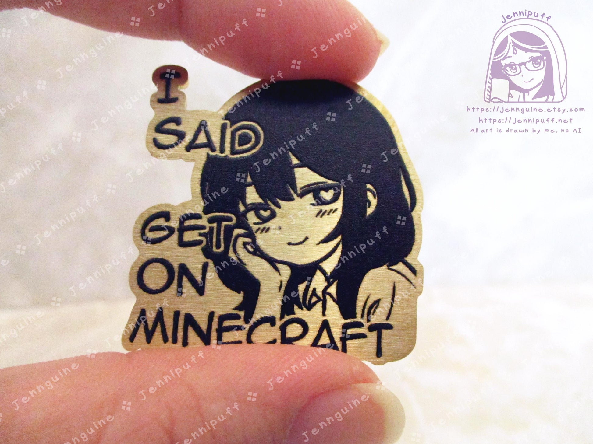 Gold Yandere Anime Meme Girl Get On MÍnecräft Video Game Heart Eyes Humor Funny 35mm 1.375in Eco Metal Pin Printed Brass Engraved Enamel Pin