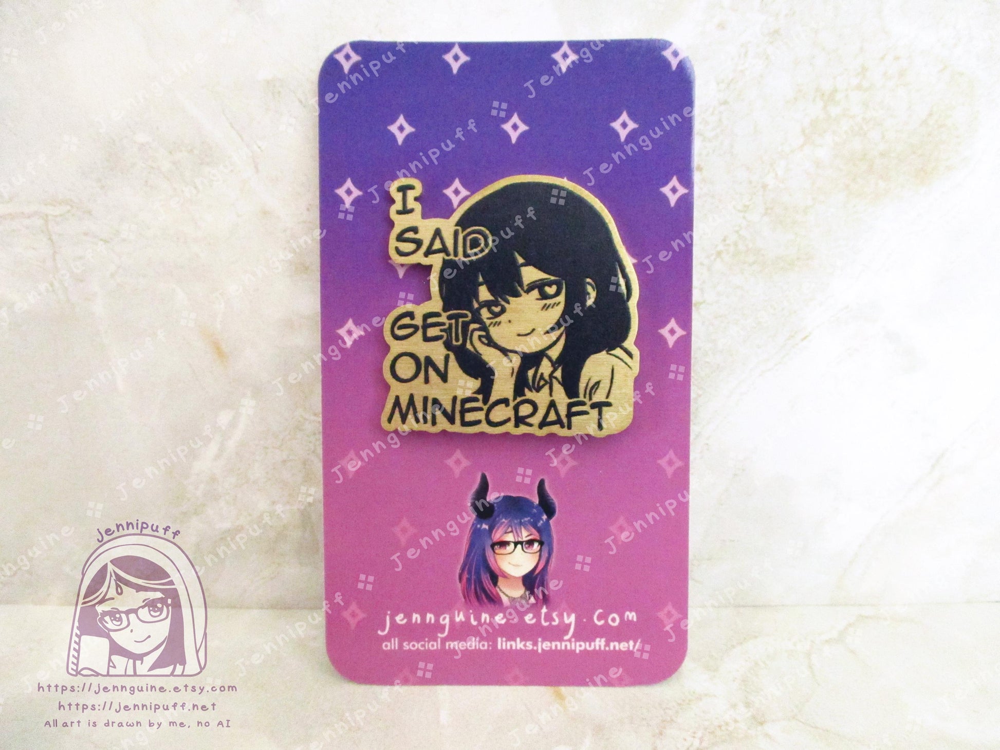 Gold Yandere Anime Meme Girl Get On MÍnecräft Video Game Heart Eyes Humor Funny 35mm 1.375in Eco Metal Pin Printed Brass Engraved Enamel Pin