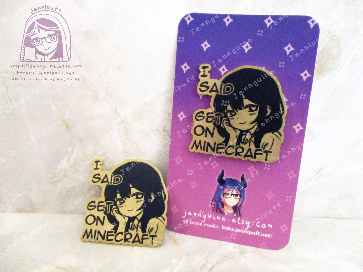 Gold Yandere Anime Meme Girl Get On MÍnecräft Video Game Heart Eyes Humor Funny 35mm 1.375in Eco Metal Pin Printed Brass Engraved Enamel Pin