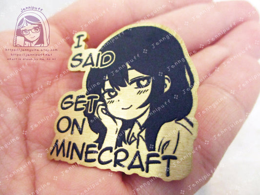 Gold Yandere Anime Meme Girl Get On MÍnecräft Video Game Heart Eyes Humor Funny 35mm 1.375in Eco Metal Pin Printed Brass Engraved Enamel Pin