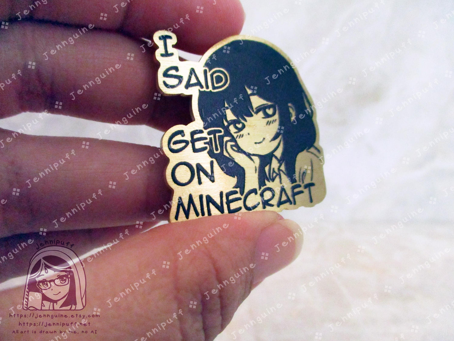 Gold Yandere Anime Meme Girl Get On MÍnecräft Video Game Heart Eyes Humor Funny 35mm 1.375in Eco Metal Pin Printed Brass Engraved Enamel Pin