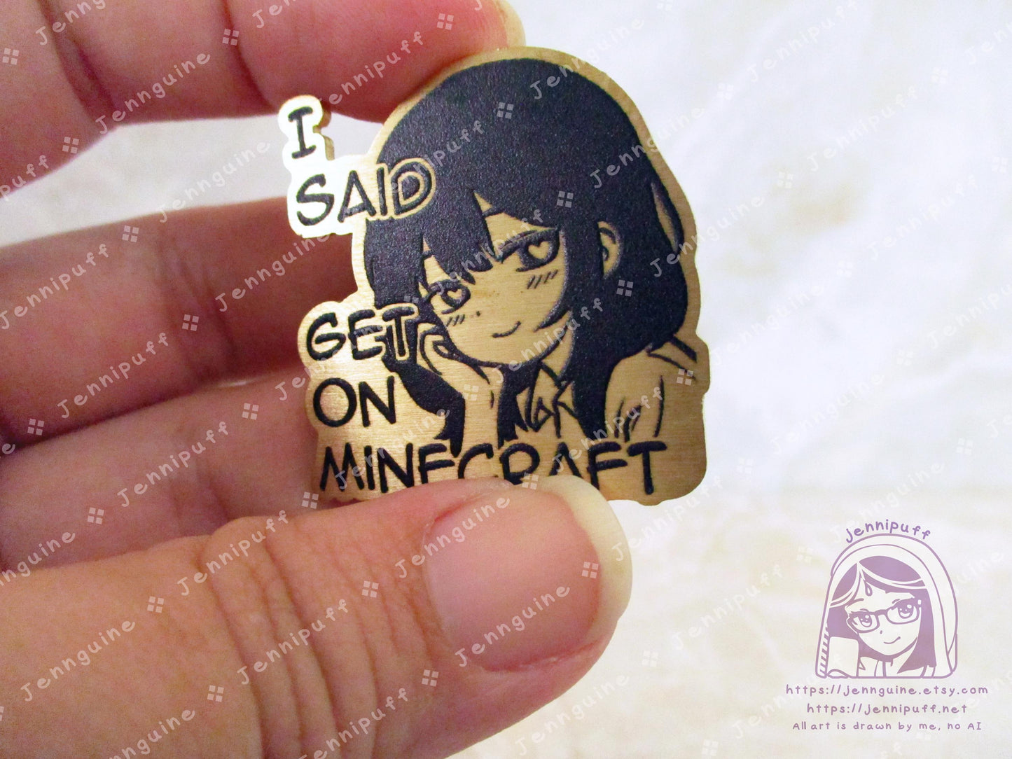 Gold Yandere Anime Meme Girl Get On MÍnecräft Video Game Heart Eyes Humor Funny 35mm 1.375in Eco Metal Pin Printed Brass Engraved Enamel Pin