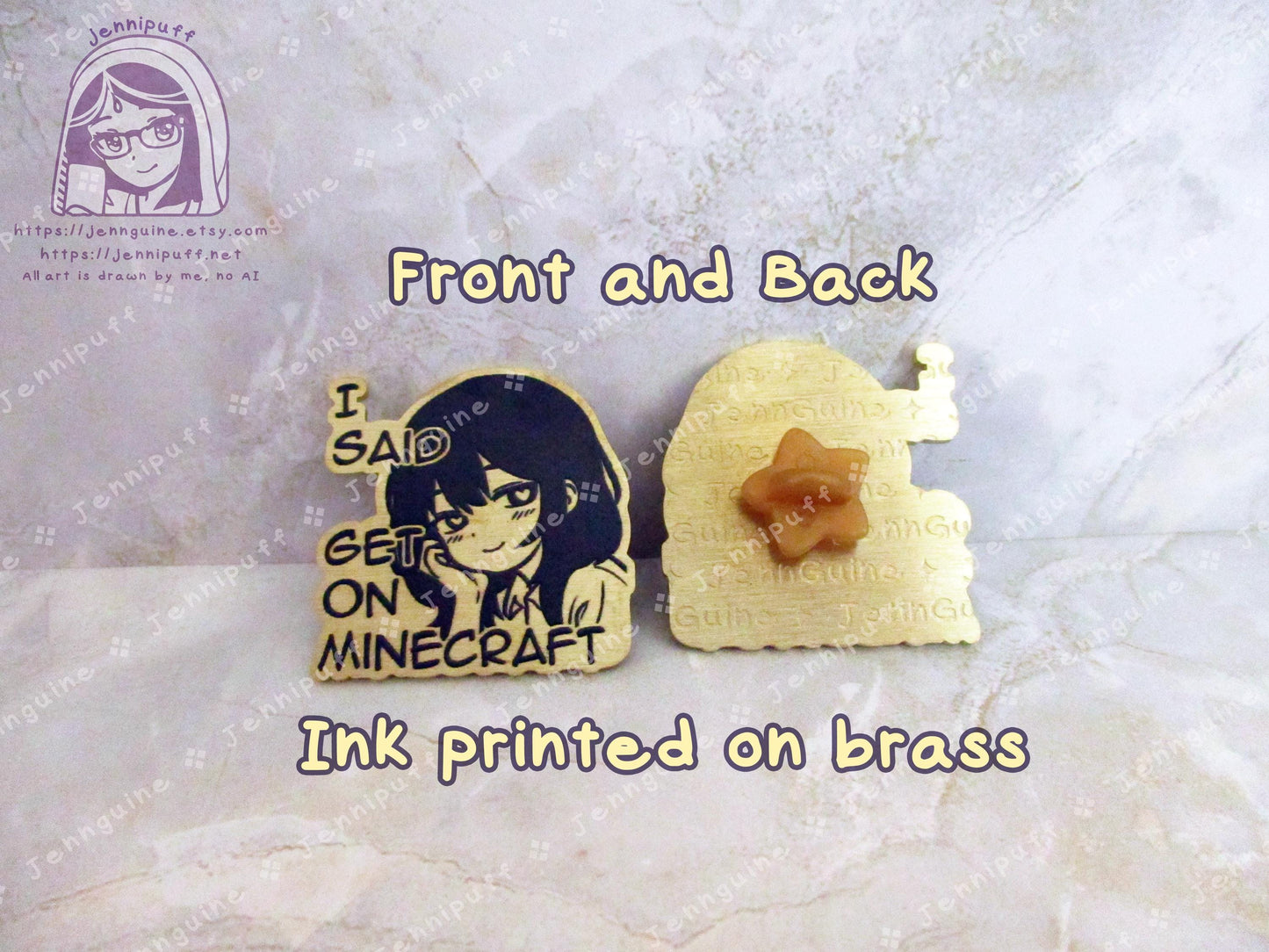 Gold Yandere Anime Meme Girl Get On MÍnecräft Video Game Heart Eyes Humor Funny 35mm 1.375in Eco Metal Pin Printed Brass Engraved Enamel Pin