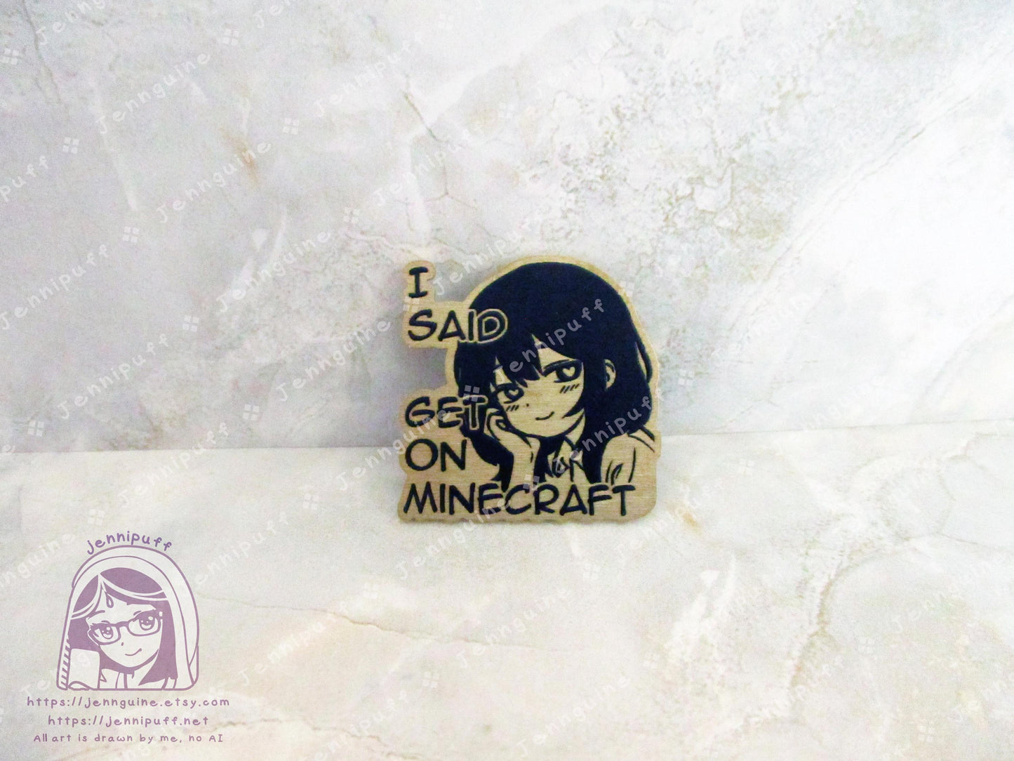 Gold Yandere Anime Meme Girl Get On MÍnecräft Video Game Heart Eyes Humor Funny 35mm 1.375in Eco Metal Pin Printed Brass Engraved Enamel Pin