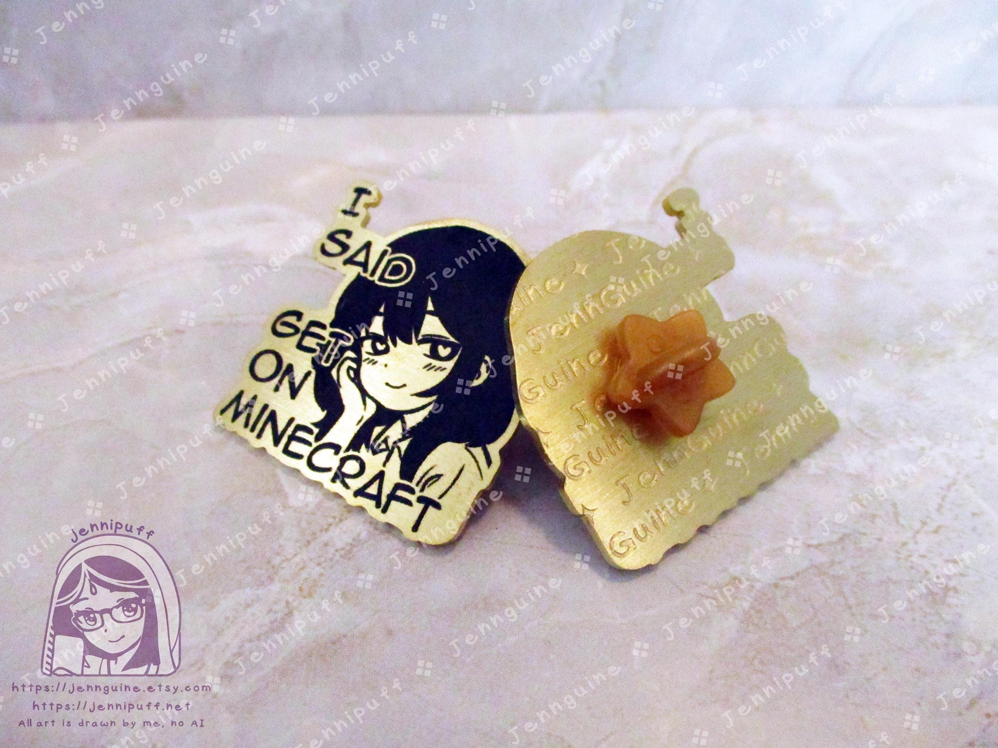 Gold Yandere Anime Meme Girl Get On MÍnecräft Video Game Heart Eyes Humor Funny 35mm 1.375in Eco Metal Pin Printed Brass Engraved Enamel Pin