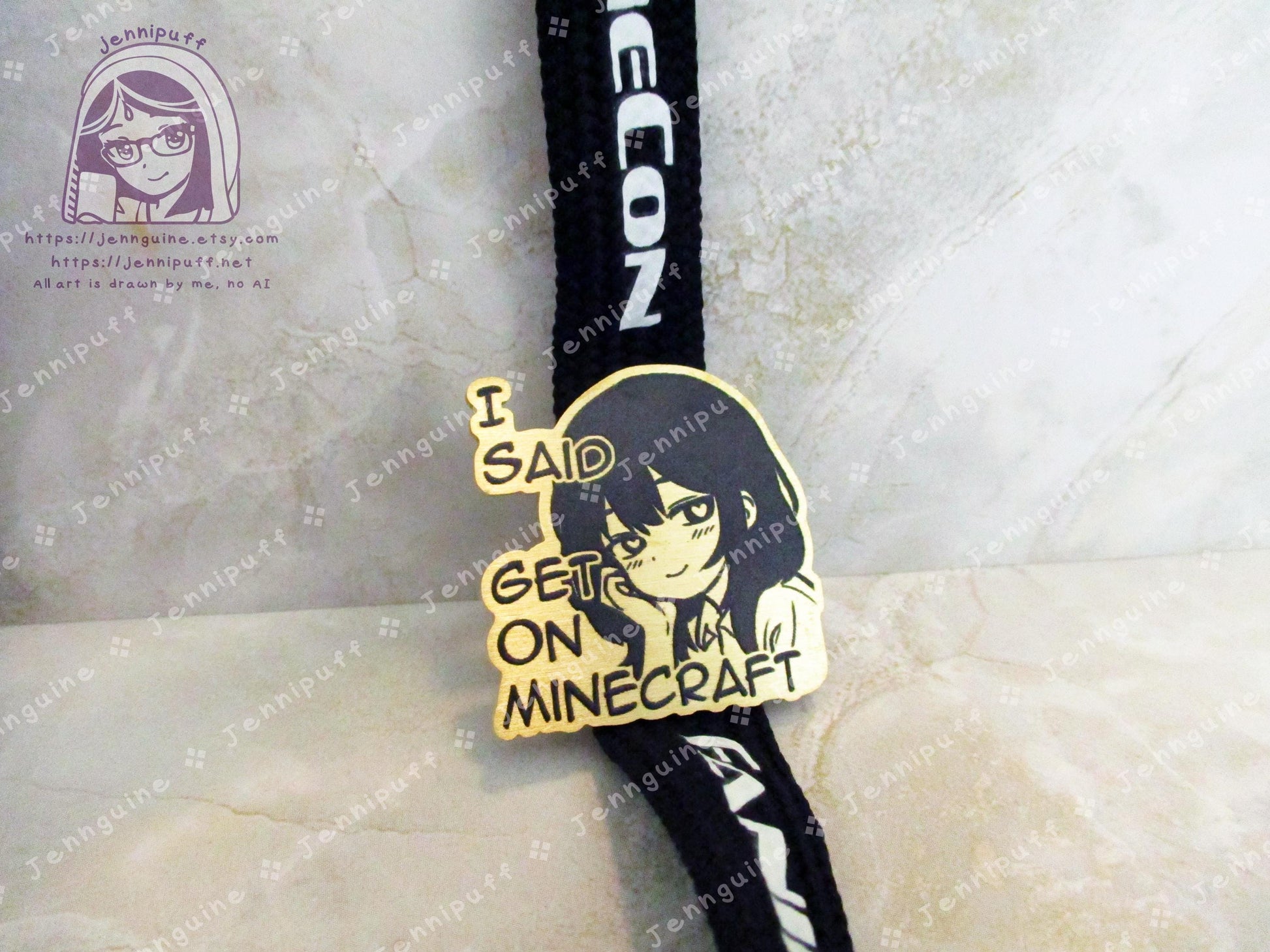 Gold Yandere Anime Meme Girl Get On MÍnecräft Video Game Heart Eyes Humor Funny 35mm 1.375in Eco Metal Pin Printed Brass Engraved Enamel Pin