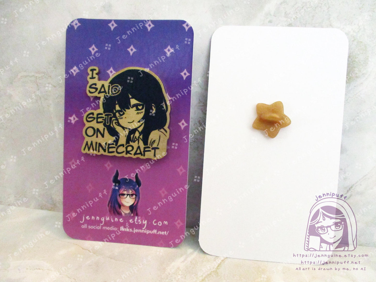 Gold Yandere Anime Meme Girl Get On MÍnecräft Video Game Heart Eyes Humor Funny 35mm 1.375in Eco Metal Pin Printed Brass Engraved Enamel Pin