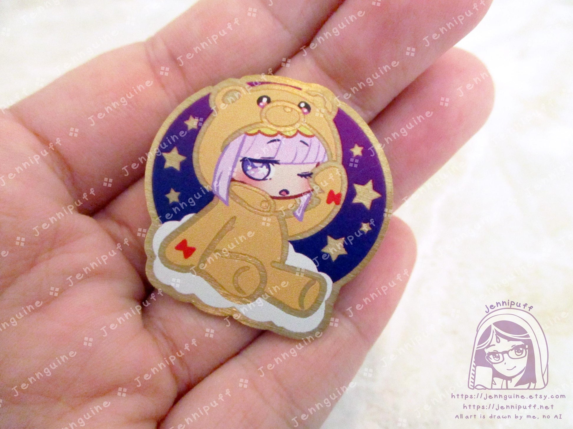 Gold Sleepy Princess in the Demon Castle Suya Princess Syalis Teddy Demon 35mm 1.375in Eco Metal Pin Printed Brass Engraved Enamel Pin