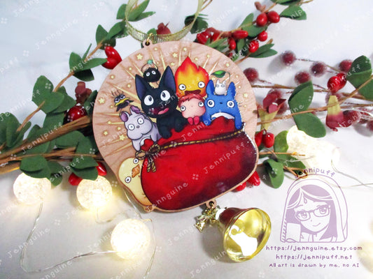 Wooden Christmas Ornament & 4x6in Print | Jíjí, My Neighbor, Calcífer, Spírited Áway, Pônyó, Holiday Gift - Last Stock - Unofficial Inspired