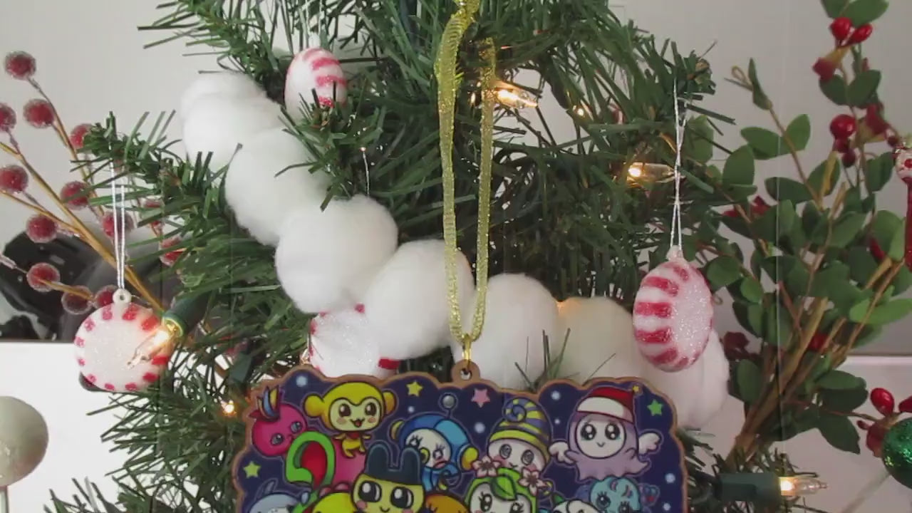 Tàmàgótchí Uni Wooden Cute Kawaii Christmas Ornament | Includes 4x6in Print | Tamagotchi Uni Characters Charm | Holiday Decoration Gift