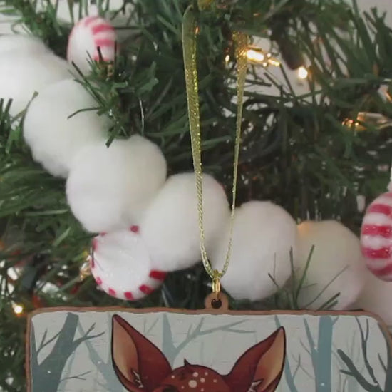 Woodland Critters Animals Cottagecore Wooden Christmas Ornament | Comes with a 4x6in Print of the Artwork | Deer,Fox,Duck,Squirrel,Raccoon