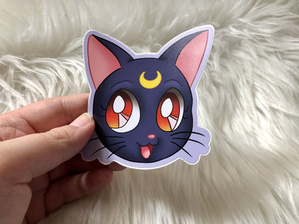 3in Die Cut Cat Stickers - Sailor Moon Luna or Nichijou Sakamoto - JennGuine