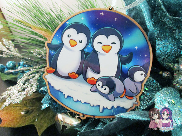 Wooden Christmas Ornament - Penguin Family (read description) - JennGuine