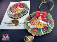 Wooden Christmas Ornament - Pikachu Eevee Pokemon (read description) - JennGuine