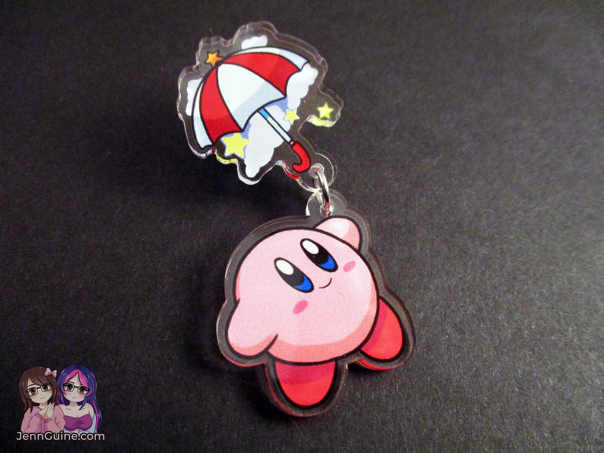 Acrylic Dangle Charm Pin - Kirby Umbrella Parasol - JennGuine