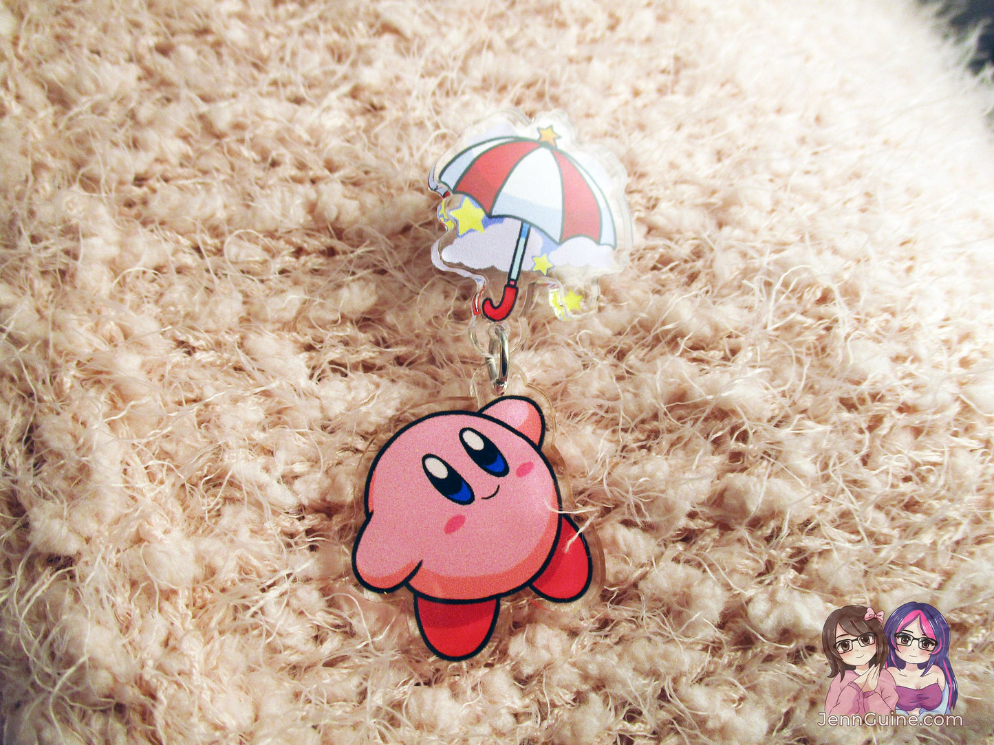 Acrylic Dangle Charm Pin - Kirby Umbrella Parasol - JennGuine