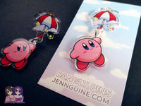 Acrylic Dangle Charm Pin - Kirby Umbrella Parasol - JennGuine