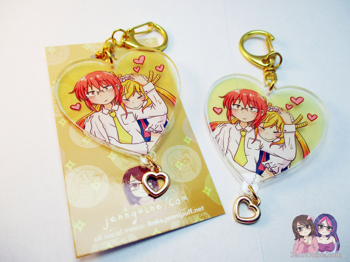 LOW STOCK Miss Kobayashi x Tohru Dragon Maid Headpat Double Sided 2.5in Acrylic Heart Keychain