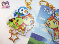 Sinnoh Starters PKMN Inspired Piplup Chimchar Turtwig Double Sided 2.5in Acrylic Keychain