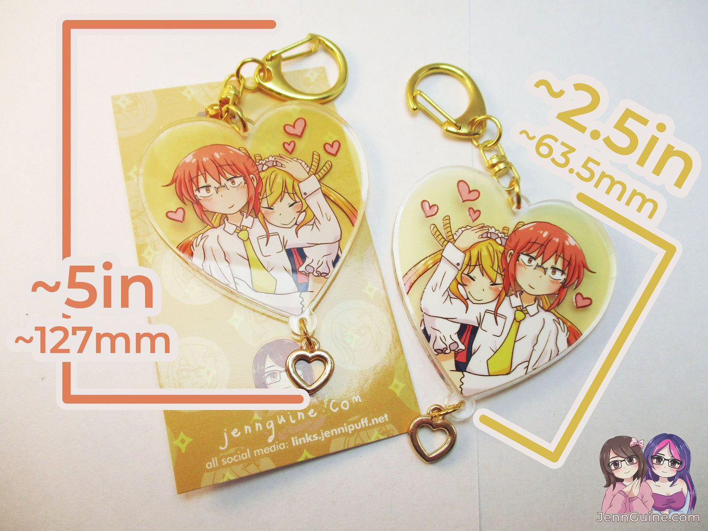 LOW STOCK Miss Kobayashi x Tohru Dragon Maid Headpat Double Sided 2.5in Acrylic Heart Keychain