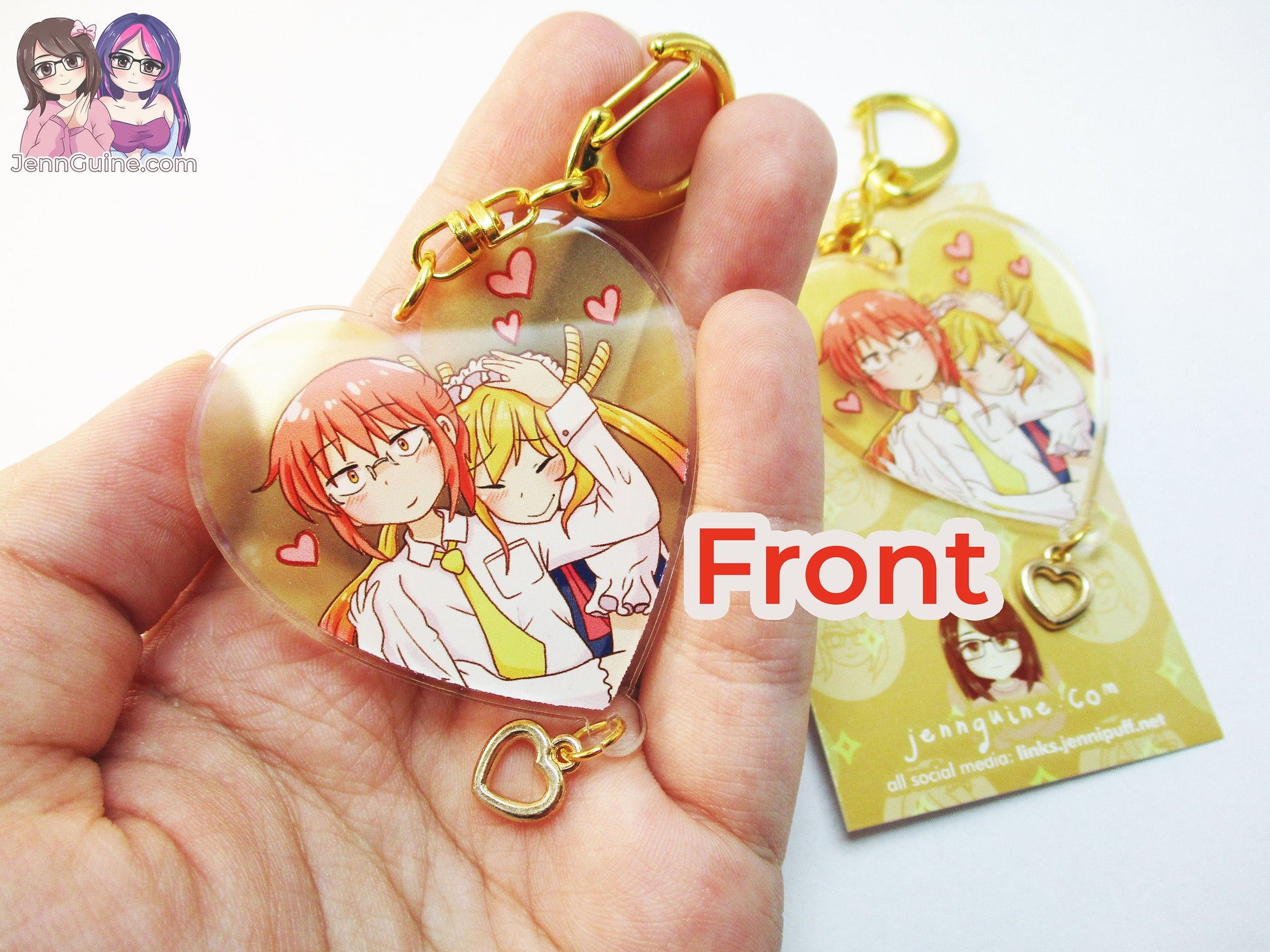 LOW STOCK Miss Kobayashi x Tohru Dragon Maid Headpat Double Sided 2.5in Acrylic Heart Keychain