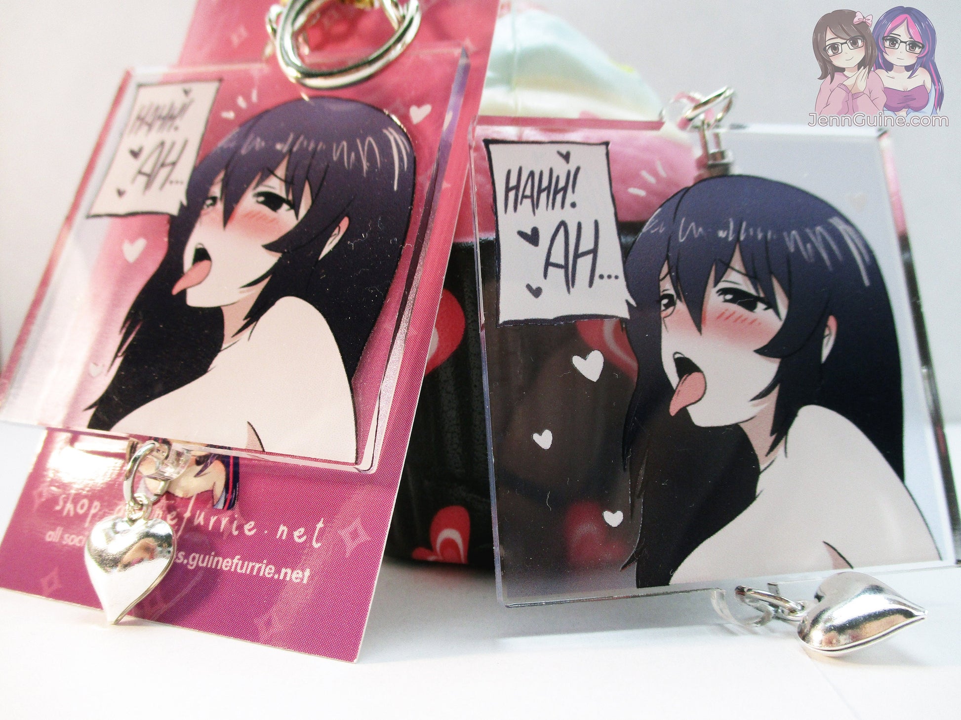 Sexy Lewd Hentai Doujin Panel Double Sided 2.5in Acrylic Square Keychain with Metal Heart Charm