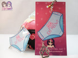 Cute Kawaii Lewd Panties "Eat Meowt" Double Sided 2.5in Acrylic Panty Keychain with Metal Pawprint Charm