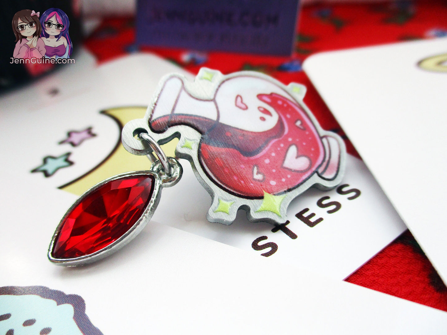 Love Potion Eco Stainless Steel Metal Pin with Red Crystal - Not Enamel Pin - Valentines Day - Limited Quantity - Please read description