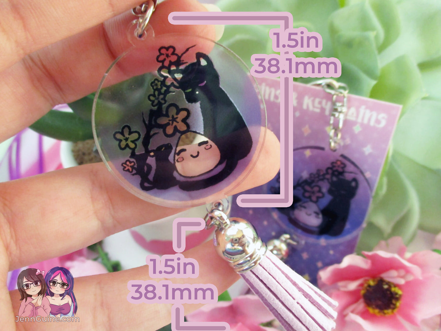 Fruits Basket Kyo Yuki Tohru Cat Rat Riceball Transparent SunCatcher 1.5in Acrylic Star Keychain w/ Faux Suede Lilac Tassel [No Restocks]